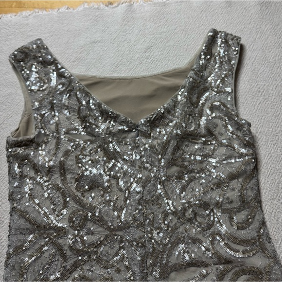 Lauren Ralph Lauren Silver Cream Sequin Full Length Gown Maxi Dress 10 Festive - Picture 9 of 9